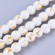 Natural Mashan Jade Beads Strands, with Gold Foil, Dyed, Round, White, 6mm, Hole: 1mm, about 70pcs/strand, 15.75 inch(40cm)(G-F670-A18-6mm)