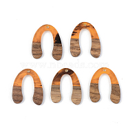 Resin & Walnut Wood Pendants, U Shape, Orange, 28x24x3mm, Hole: 2mm(RESI-S389-058B-A01)