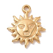 304 Stainless Steel Pendants, Sun with Human Face, Golden, 17.5x15x2.5mm, Hole: 1.6mm(STAS-A063-16G)
