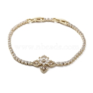 Brass Flower Link Bracelet with Clear Cubic Zirconia Tennis Chains, Long-Lasting Plated, Golden, 7-1/8 inch(18cm)(BJEW-G690-04G)
