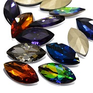 Faceted Horse Eye Glass Pointed Back Rhinestone Cabochons, Back Plated, Mixed Color, 27x13x6.5mm, about 12pcs/bag(RGLA-A011-13x27mm-SM)