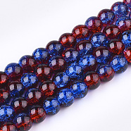 Two Tone Crackle Glass Beads Strands, High Luster, Round, Blue, 8x7~7.5mm, Hole: 1.5mm, about 114pcs/strand, 31.4 inch(X-CCG-Q002-8mm-A40)