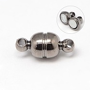Round Brass Magnetic Clasps with Loops, N35 Grade Strong Magnet, Oval, Gunmetal, 11x5mm, Hole: 1mm(KK-D331-B)