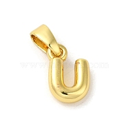 Rack Plating Brass Charms, Real 18K Gold Plated, Long-Lasting Plated, Cadmium Free & Lead Free, Letter U, 10x6.5x2.5mm, Hole: 5x2.5mm(KK-C053-04G-U)