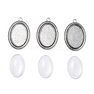 DIY Pendant Making, with Tibetan Style Alloy Pendant Cabochon Settings and Transparent Oval Glass Cabochons, Antique Silver, Cabochons: 30x20x6mm, 1pc/set, Settings: 44x30x2mm, hole: 3mm, 1pc/set(DIY-X0293-55AS)