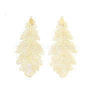 304 Stainless Steel Big Pendants, Etched Metal Embellishments, Leaf, Real 18K Gold Plated, 67x28.5x0.3mm, Hole: 1.2mm(STAS-N102-04LG)