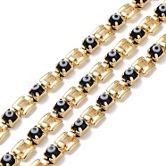 Handmade Glass Evil Eye Link Chains, with Real 18K Gold Plated Brass Findings, Unwelded, with Spool, Black, 5x5x1mm(CHC-K014-05G)