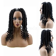 Goddess Locs Crochet Hair, Wavy Faux Locs with Curly Ends, Synthetic Braiding Hair Extension, Low Temperature Heat Resistant Fiber, Long & Curly Hair, Black, 16 inch(40.6cm), 24strands/pc(OHAR-G005-08A)