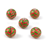 Printed Natural Wood European Beads, Large Hole Bead, Round with Christmas Theme Pattern, Green, 16mm, Hole: 4mm(WOOD-C015-07B)