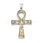 Ion Plating(IP) 304 Stainless Steel Big Pendants, Ankh Cross Charm, Antique Silver & Golden, 58.5x35.5x3.5mm, Hole: 4x7mm(STAS-G303-41AS)