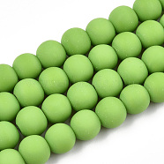 Opaque Glass Beads Strands, Frosted, Round, Lime Green, 8~8.5mm, Hole: 1.5mm, about 51~53pcs/strand, 14.96 inch~15.55 inch(38~39.7cm)(GLAA-T032-P8mm-MD06)
