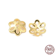925 Sterling Silver Bead Caps, 6-Petal, Flower, Real 18K Gold Plated, 4.5x5x1.3mm, Hole: 0.8mm, about 255pcs/10g(STER-F055-10G)