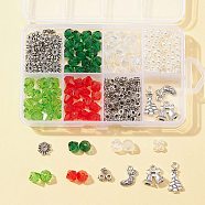 DIY Jewelry Making Finding Kit, Including Acrylic & Glass Bicone & ABS Plastic Pearl Beads, Christmas Tree & Stocking & Jingle Bell Alloy Pendants & Spacer Beads, Mixed Color, 346Pcs/box(DIY-FS0004-48)