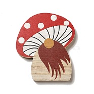Autumn Single Face Printed Wood Cabochons, Mushroom, 118x103x12mm(WOOD-I010-02B)