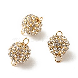 Alloy Crystal Rhinestone Connector Charms, with 304 Stainless Steel Loops, Round, Champagne Gold, 15.5x11mm, Hole: 2mm(PALLOY-JF01359)