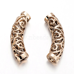 Alloy Curved Tube Beads, Curved Tube Noodle Beads, Long-Lasting Plated, Hollow, Light Gold, 7x32mm, Hole: 4mm(PALLOY-J154-58G-AAA)