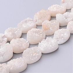 Electroplated Natural Quartz Crystal Beads Strands, Druzy Geode Crystal, Oval, Floral White, 18x13~14x5~10mm, Hole: 2mm, about 11pcs/strand, 7.9 inch.(G-P150-13x18mm-01)