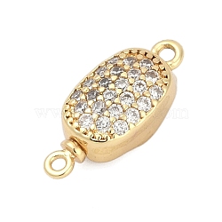 Brass Micro Pave Clear Cubic Zirconia Box Clasps, with Glass, Oval, Real 18K Gold Plated, 18x7.5x6mm, Hole: 1.4mm and 1.2mm(KK-P291-38G)