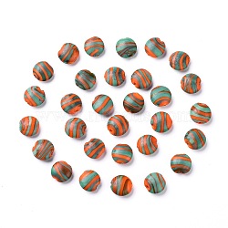 Handmade Frosted Lampwork Beads, Swirl Lentil Beads, Oval, Colorful, 14~15x7~7.5mm, Hole: 1.6mm(LAMP-H058-06)