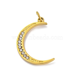 304 Stainless Steel Micro Pave Cubic Zirconia Pendants, Real 18K Gold Plated, Moon, 23x16x2mm, Hole: 3mm(STAS-Z096-01G-03)