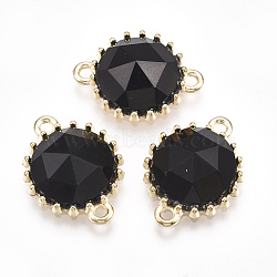 Acrylic Links, with Alloy Findings, Faceted, Half Round, Light Gold, Black, 19x14.5x5.5mm, Hole: 1.5mm(OACR-S023-01A)
