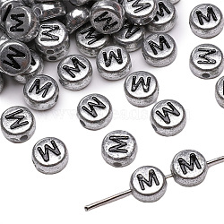 50Pcs Acrylic Beads, Flat Round with Letter, Letter M, 7x4mm, Hole: 1mm(PW-WG149A3-14)