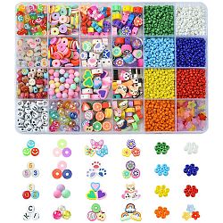 DIY Polymer Clay & Glass Seed & Acrylic Beads Making Finding Kits, Mixed Color, 3~13x3~11x3~5mm, Hole: 1~2mm(DIY-FS0006-38)