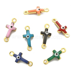 50Pcs Brass Enamel Connector Charms, Real 18K Gold Plated, Religion Cross with Evil Eye Pattern, Mixed Color, 5.5x13x3mm, Hole: 1.2mm(KK-CJ0001-82)