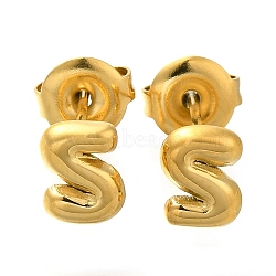 304 Stainless Steel Stud Earrings, Real 14K Gold Plated, Letter S, 7.5x5.5mm(EJEW-I316-01G-S)