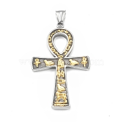 Ion Plating(IP) 304 Stainless Steel Big Pendants, Ankh Cross Charm, Antique Silver & Golden, 58.5x35.5x3.5mm, Hole: 4x7mm(STAS-G303-41AS)