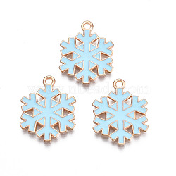 Christmas Style Alloy Enamel Pendants, Cadmium Free & Lead Free, Light Gold, Snowflake, Sky Blue, 21.5x16.5x1.5mm, Hole: 1.5mm(ENAM-Q442-67)