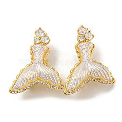 Brass Micro Pave Cubic Zirconia Pendants, with Acrylic, Fish Tail, Clear, 34x26x12mm, Hole: 10x4mm(FIND-Z030-10G)