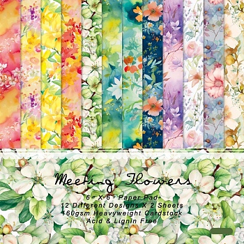Flower Theme Scrapbook Paper, for DIY Album Scrapbook, Background Paper, Diary Decoration, Mixed Color, 152x152mm, 12 style, 2pcs/style, 24pcs/set