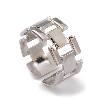 304 Stainless Steel Hollow Out Rectangle Open Cuff Rings for Women, Stainless Steel Color, Inner Diameter: 17.2mm