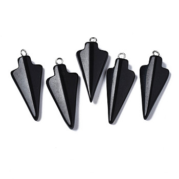 Synthetic Black Stone Pendants, with Platinum Iron Loop, Arrows, 28~31x11.5~13.5x4~6mm, Hole: 1.8mm