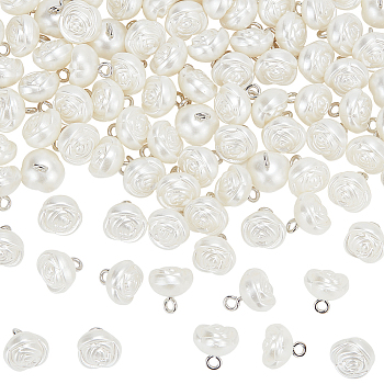 WADORN 100Pcs Plastic Imitation Pearl Shank Buttons, with Iron Findings, Rose, Old Lace, 11x10.5mm, Hole: 2mm
