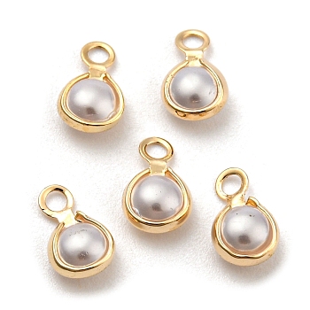 ABS Plastic Imitation Pearl Charms, with Golden Tone Brass Finding, Teardrop Charm, Beige, 7.5x4.5x2.5mm, Hole: 1.4mm