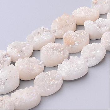 Electroplated Natural Quartz Crystal Beads Strands, Druzy Geode Crystal, Oval, Floral White, 18x13~14x5~10mm, Hole: 2mm, about 11pcs/strand, 7.9 inch.