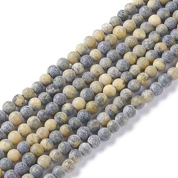 Natural Yellow Turquoise(Jasper) Beads Strands, Frosted, Round, 4mm, Hole: 0.8mm, about 95pcs/strand, 15.55 inch(39.5cm)