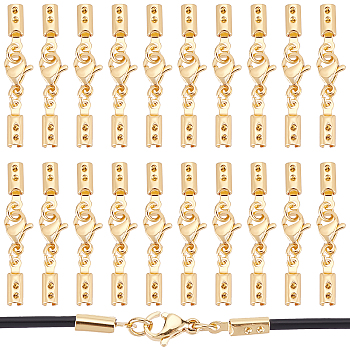 20 Sets 304 Stainless Steel Lobster Claw Clasps, with Cord Ends, Golden, 32mm