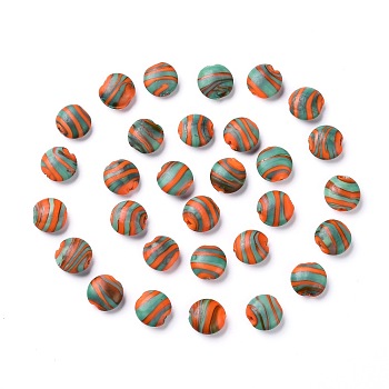 Handmade Frosted Lampwork Beads, Swirl Lentil Beads, Oval, Colorful, 14~15x7~7.5mm, Hole: 1.6mm