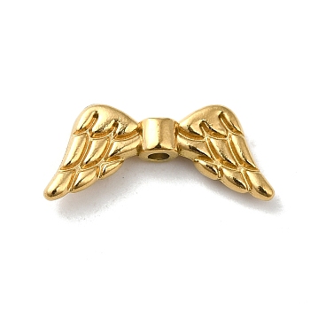 304 Stainless Steel Beads, Wings, Real 18K Gold Plated, 8x19x3.5mm, Hole: 1.6mm
