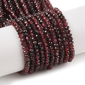 Faceted Rondelle Natural Garnet Bead Strands, 3x2mm, Hole: 1mm, about 144pcs/strand, 15.5 inch