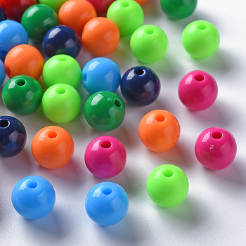 Opaque Acrylic Beads, Round, Mixed Color, 10x9mm, Hole: 2mm, about 940pcs/500g