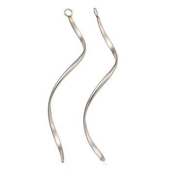 Non-Tarnish 304 Stainless Steel Pendants, Twist Bar Charm, Stainless Steel Color, 49x16.5x1mm, Hole: 2mm