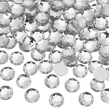 100Pcs Self-Adhesive Acrylic Rhinestone Stickers, for DIY Decoration and Crafts, Faceted, Half Round, Clear, 20x4.3~6mm