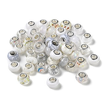 Resin European Beads, with Platinum Plated Brass Core, Rondelle, WhiteSmoke, 13.5x9mm, Hole: 5mm