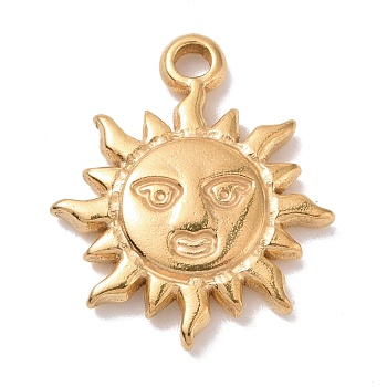304 Stainless Steel Pendants, Sun with Human Face, Golden, 17.5x15x2.5mm, Hole: 1.6mm