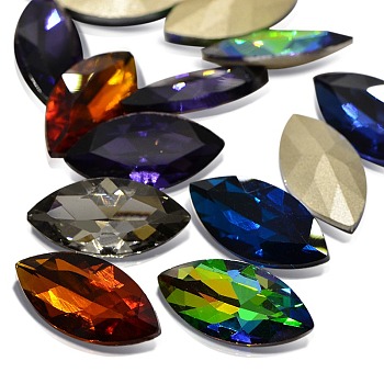 Faceted Horse Eye Glass Pointed Back Rhinestone Cabochons, Back Plated, Mixed Color, 27x13x6.5mm, about 12pcs/bag