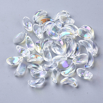 Transparent Glass Charms, AB Color Plated, Petaline, Clear AB, 12.5x6.5x6mm, Hole: 1mm